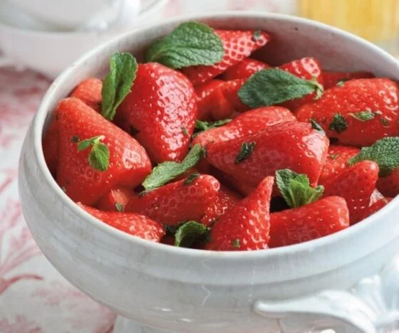 Strawberries Macerated with Apple Juice, Honey & Mint Recipe