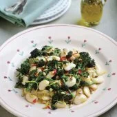 Purple Sprouting Broccoli with Butter Beans, Pine Nuts, Chilli and Lemon Recipe: Cook Vegetarian Magazine