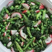 Salad of Purple Sprouting Broccoli, Asparagus, Peas and Radish Recipe: Cook Vegetarian Magazine