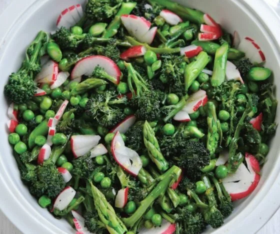 Salad of Purple Sprouting Broccoli, Asparagus, Peas and Radish Recipe