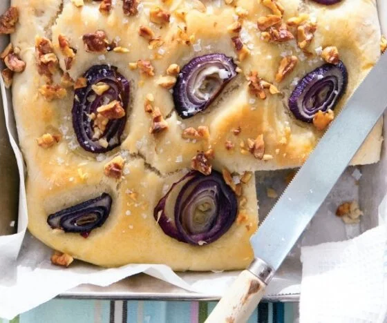 Focaccia with Caramelised Red Onion and Walnuts Recipe