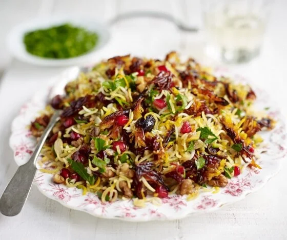Winter Jewelled Aromatic Rice with Pomegranates, Walnuts & Parsley Recipe
