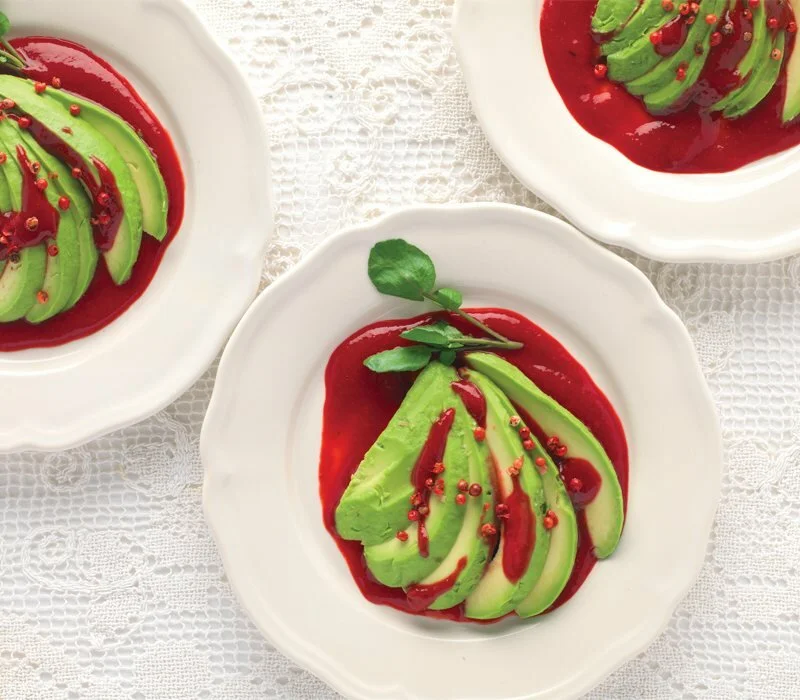 Avocado on a Raspberry Coulis Recipe: Cook Vegetarian Magazine