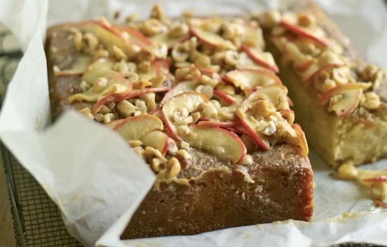 Apple Cake with Hazelnut Caramel Topping Recipe: Cook Vegetarian Magazine