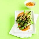 Asparagus Aubergine Wraps with Romesco Sauce Recipe: Cook Vegetarian Magazine