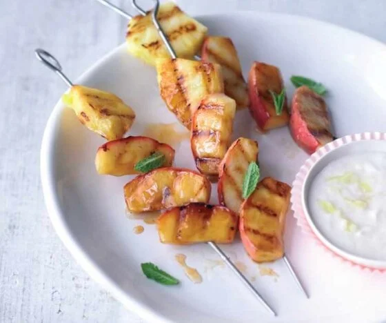 BBQ Apple Kebabs with Ginger Yoghurt Dip Recipe