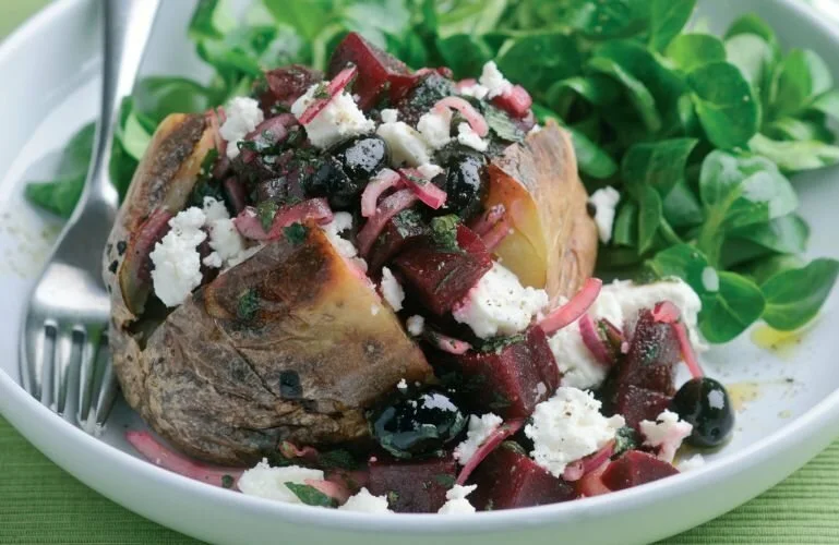 Baked Potato with Beetroot, Feta & Mint Salad Recipe: Cook Vegetarian Magazine