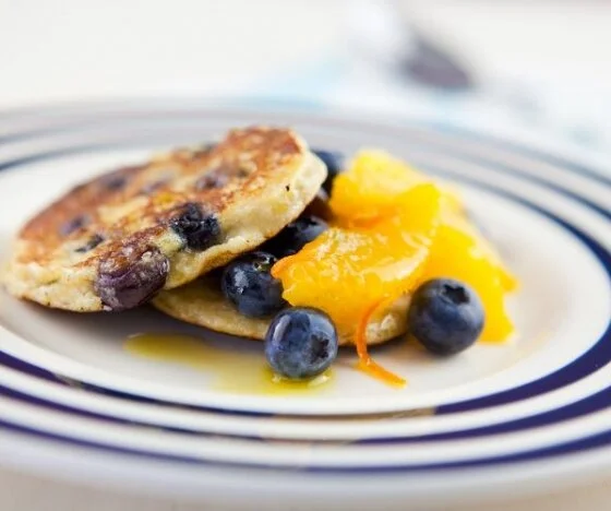 Blueberry & Coconut Pancakes with Syrupy Oranges Recipe