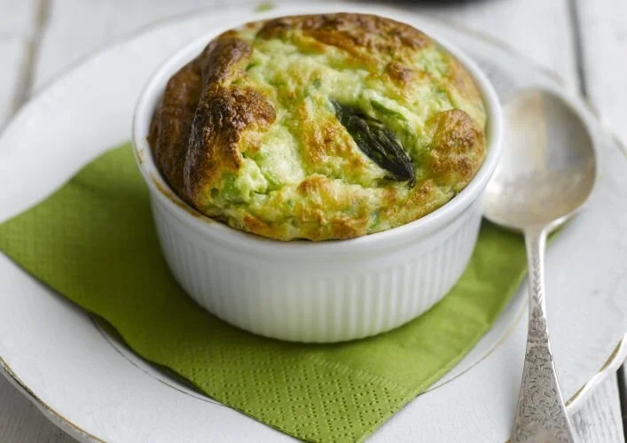 Asparagus, Pea & Goat’s Cheese Soufflés