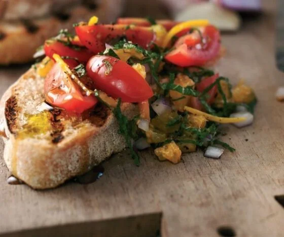 Bruschetta with Tomatoes, Orange and Mint Recipe