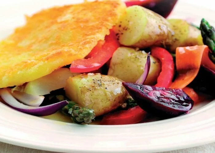 Cheese Schnitzel with Warm Jersey Royal and Beetroot Salad Recipe: Veggie Magazine