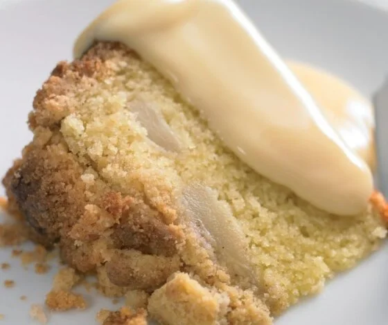 Cinnamon Apple and Pear Crumble Cake with Custard Recipe