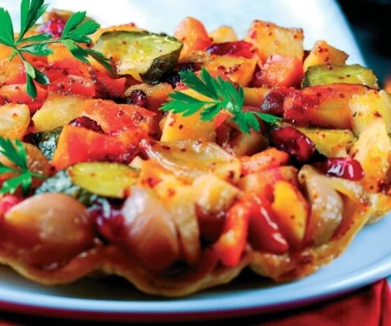 Cranberry Glazed Root Vegetable Tarte Tatin Recipe