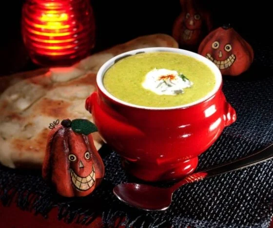Curried English Pea Soup with Paneer Naan Recipe