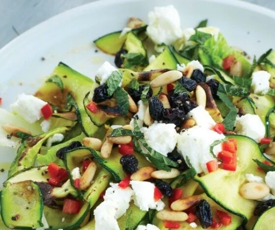 Grilled Courgette Salad with Chilli, Feta and Pine Nuts Recipe