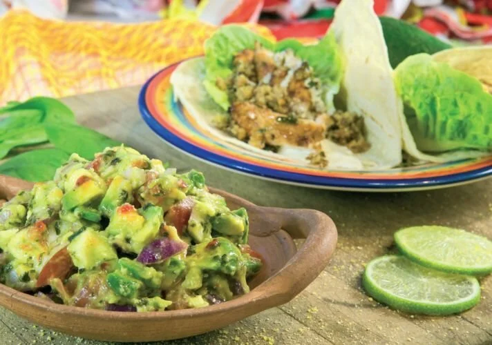 Guacamole with Veggie Chilli and Walnut Burritos Recipe: Cook Vegetarian Magazine
