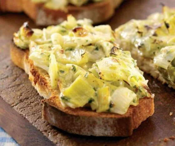 Leeks with Mustard & Mascarpone on Garlic Toast Recipe
