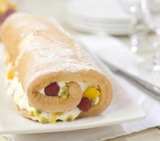 Mango, Pineapple and Passionfruit Roulade Recipe: Cook Vegetarian Magazine