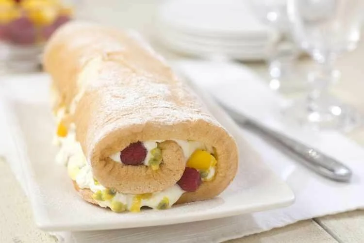 Mango, Pineapple and Passionfruit Roulade Recipe: Cook Vegetarian Magazine