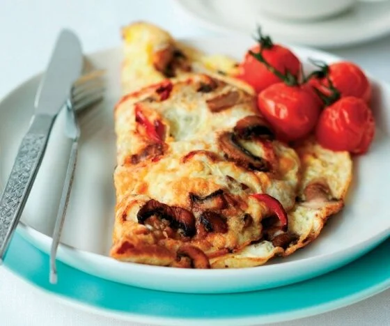 Mushroom and Pepper Omelette with Roasted Tomatoes Recipe