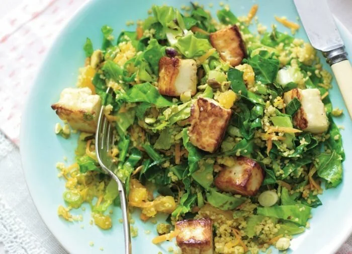 Stir-fried Green Couscous with Halloumi Recipe: Veggie Magazine