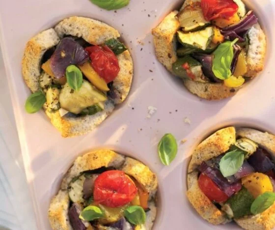 Sunflower and Chia Seed Bread Cups with Roasted Mediterranean Vegetables Recipe