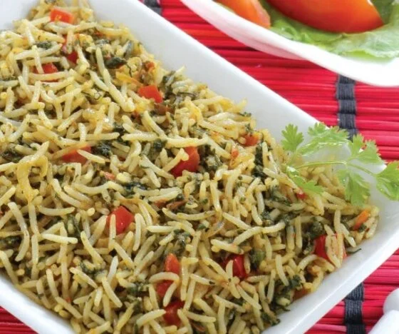Tomato and Spinach Rice (Tamatar Palak Bhat) Recipe