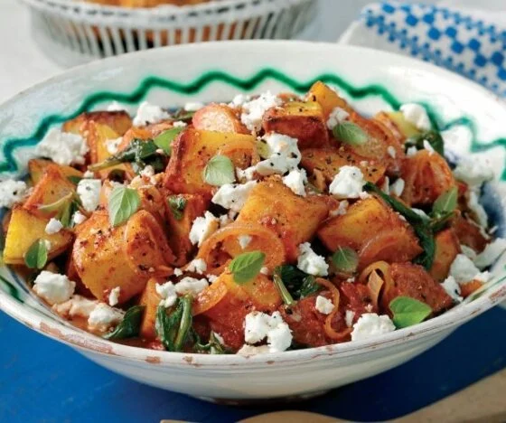 Warm Cyprus Potato and Tomato Salad with Feta and Oregano Recipe