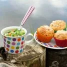 Pea Minestrone with Sun-dried Tomato, Polenta and Basil Muffins Recipe: Cook Vegetarian Magazine