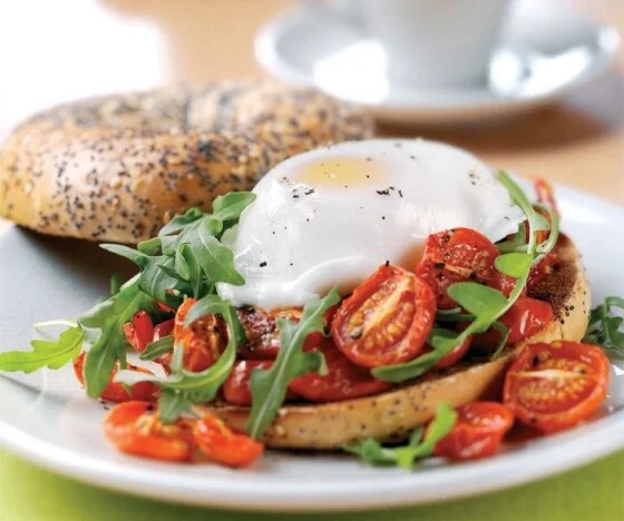 Bagels with Oven Roasted Tomato and Rocket Recipe