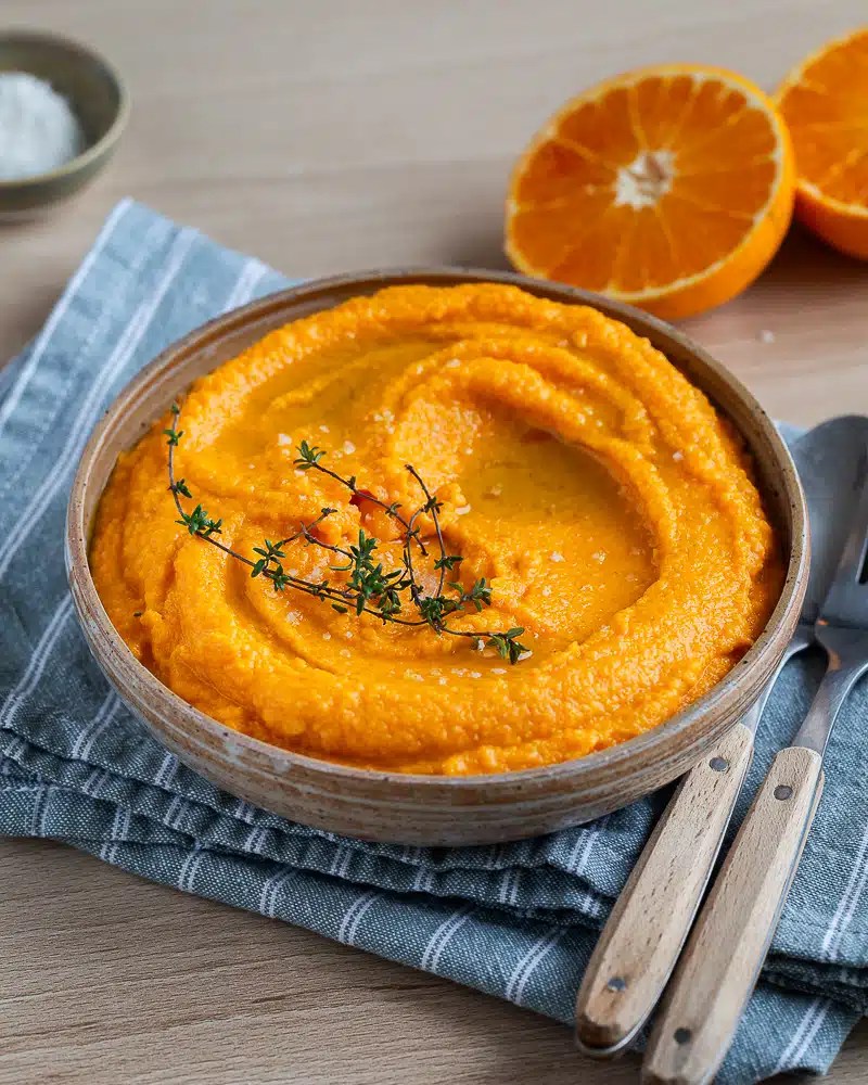 A delightful puree of carrots, white beans, and orange with a surprise ingredient! Easy, quick vegetarian recipe loaded with flavor.